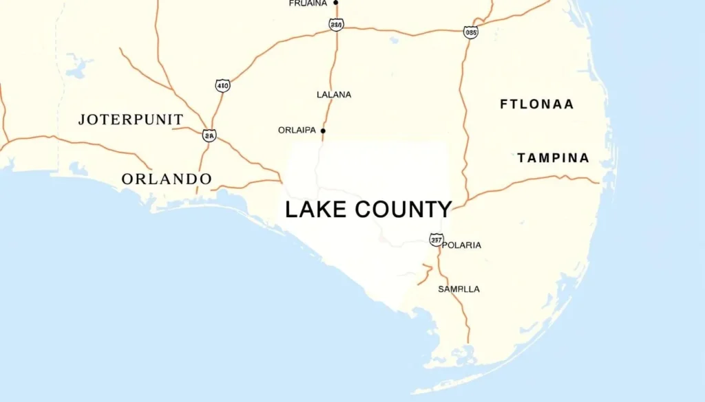 Map showing Lake County's location in relation to Orlando and major highways in Florida Map showing Lake County's location in relation to Orlando and major highways in Florida