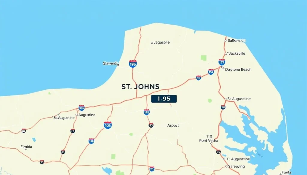 Map showing St. Johns County Florida location and major access routes Map showing St. Johns County Florida location and major access routes
