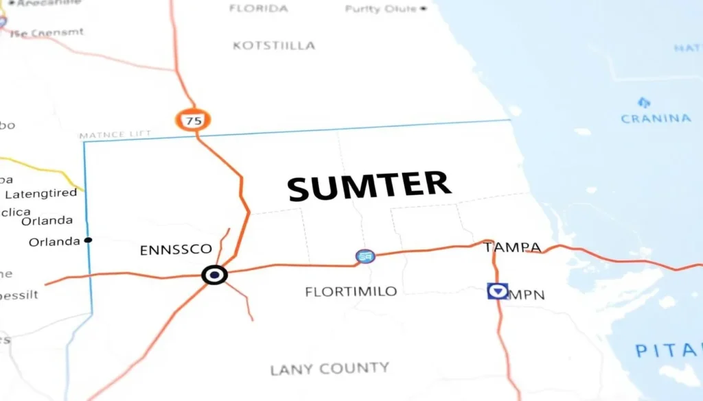Map showing Sumter County Florida's location between Orlando and Tampa Map showing Sumter County Florida's location between Orlando and Tampa