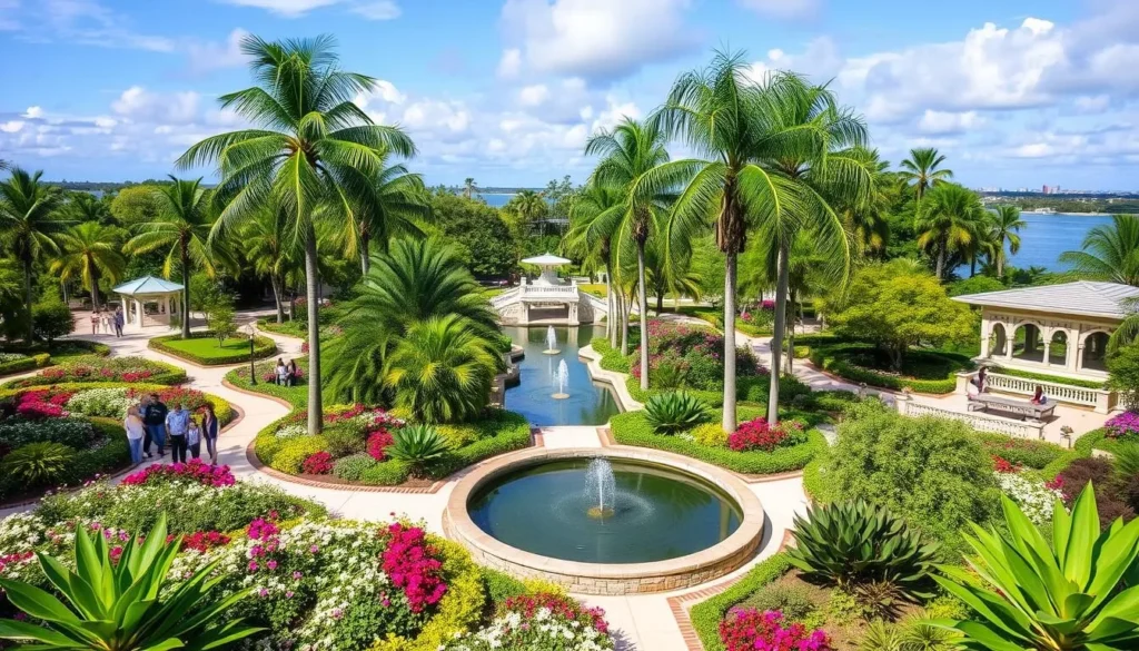 Marie Selby Botanical Gardens with tropical plants, bay views, and visitors enjoying the scenery