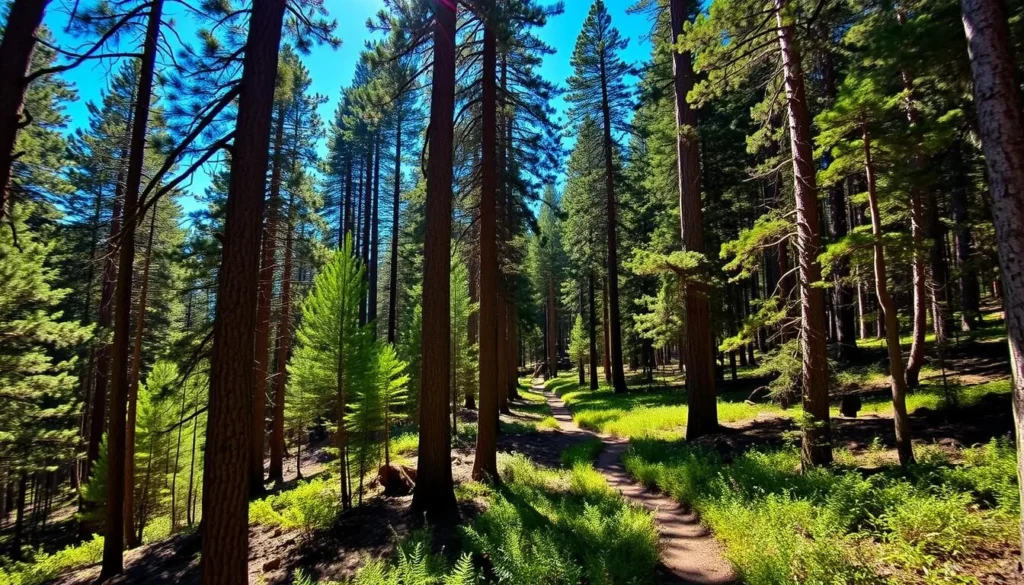 Mendocino National Forest in Glenn County with hiking trails and tall trees Mendocino National Forest in Glenn County with hiking trails and tall trees