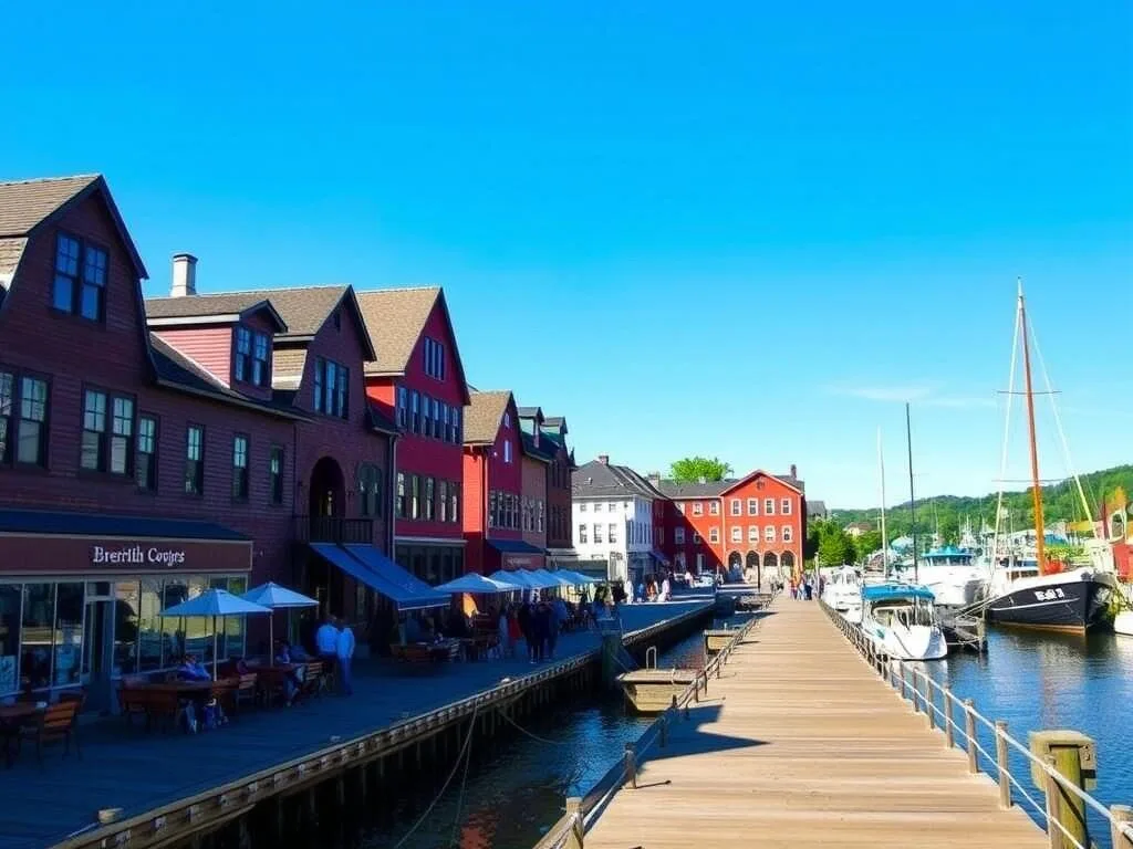 Meredith's restored mill buildings and waterfront boardwalk Meredith's restored mill buildings and waterfront boardwalk