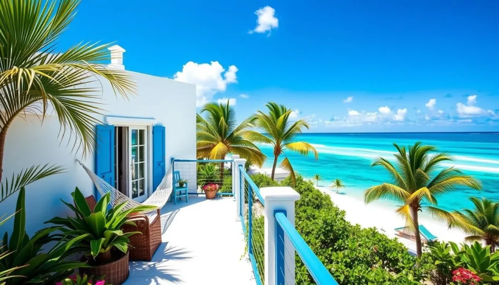 Mid-range beachfront villa with balcony overlooking Shoal Bay Beach