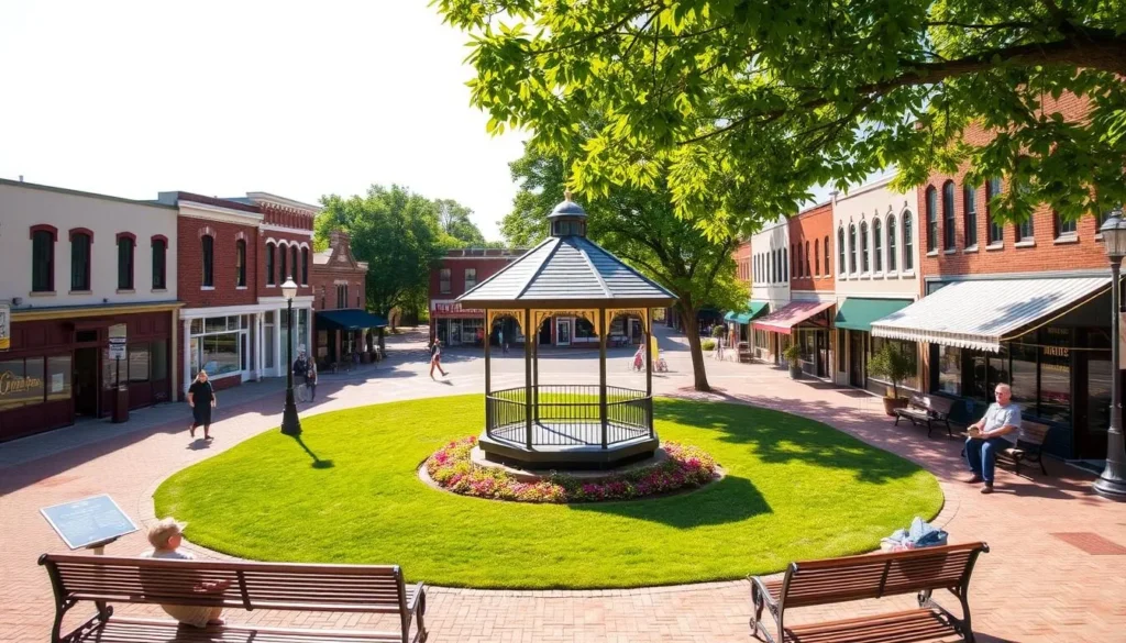 Milan Town Square with gazebo and surrounding shops offering Milan, Ohio things to do Milan Town Square with gazebo and surrounding shops offering Milan, Ohio things to do