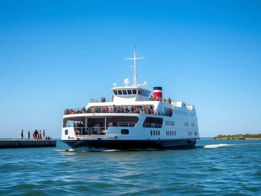 Miller Ferry approaching South Bass Island dock on Lake Erie Islands Ohio Miller Ferry approaching South Bass Island dock on Lake Erie Islands Ohio