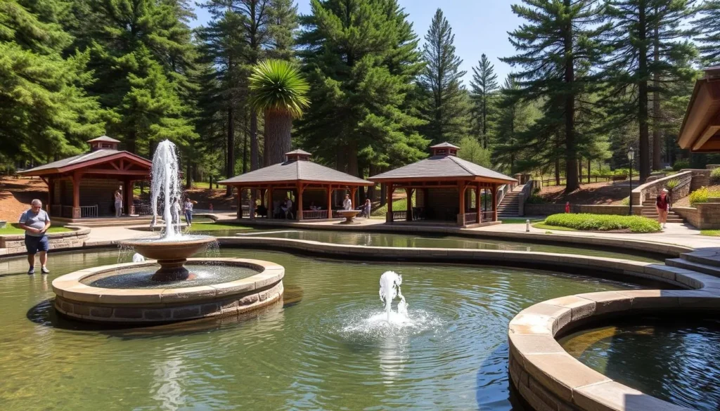 Mineral springs at Saratoga Spa State Park with historic pavilions Mineral springs at Saratoga Spa State Park with historic pavilions