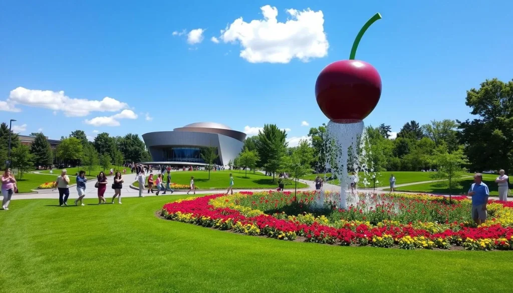 Minneapolis Sculpture Garden featuring the iconic Spoonbridge and Cherry, one of the best things to do in Minneapolis, Minnesota Minneapolis Sculpture Garden featuring the iconic Spoonbridge and Cherry, one of the best things to do in Minneapolis, Minnesota