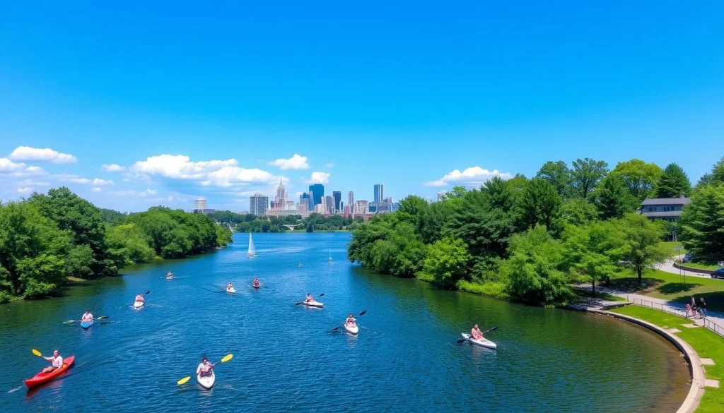 Minneapolis seasonal view showing summer activities at Chain of Lakes, one of the best things to do in Minneapolis, Minnesota Minneapolis seasonal view showing summer activities at Chain of Lakes, one of the best things to do in Minneapolis, Minnesota