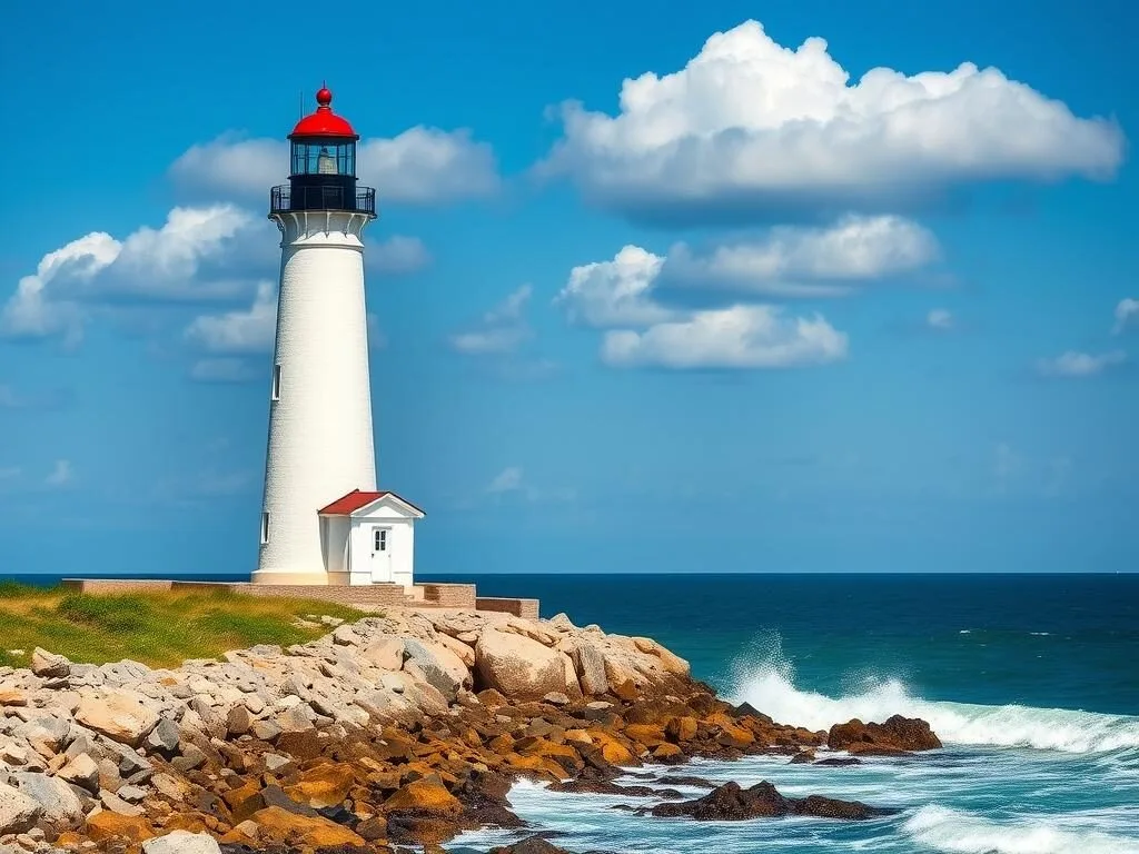 Montauk Point Lighthouse in Suffolk County, New York on a sunny day Montauk Point Lighthouse in Suffolk County, New York on a sunny day