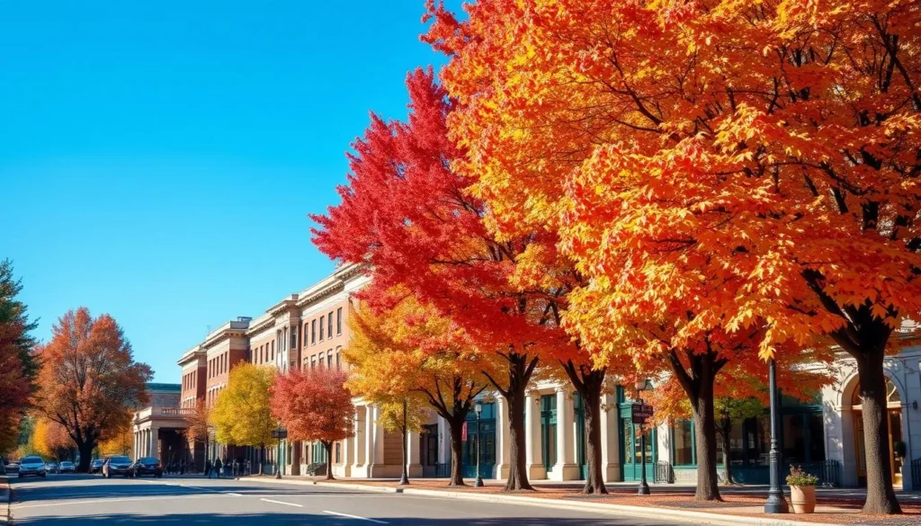 Monument Avenue in Richmond during fall with colorful autumn foliage Monument Avenue in Richmond during fall with colorful autumn foliage
