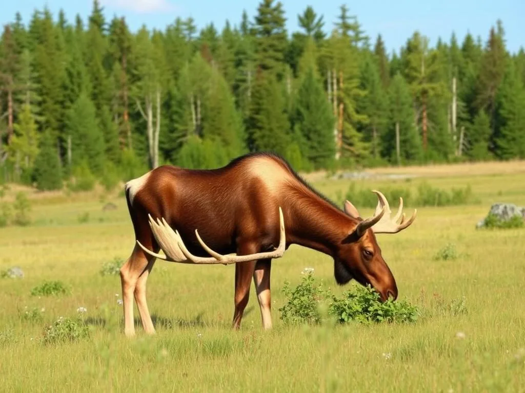 Moose grazing in a meadow at Isle Royale National Park Moose grazing in a meadow at Isle Royale National Park