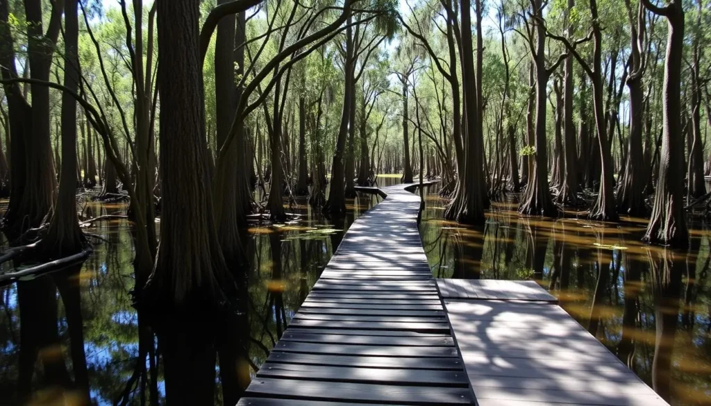 Morgan Park in DeSoto County Florida with boardwalk through cypress swamp