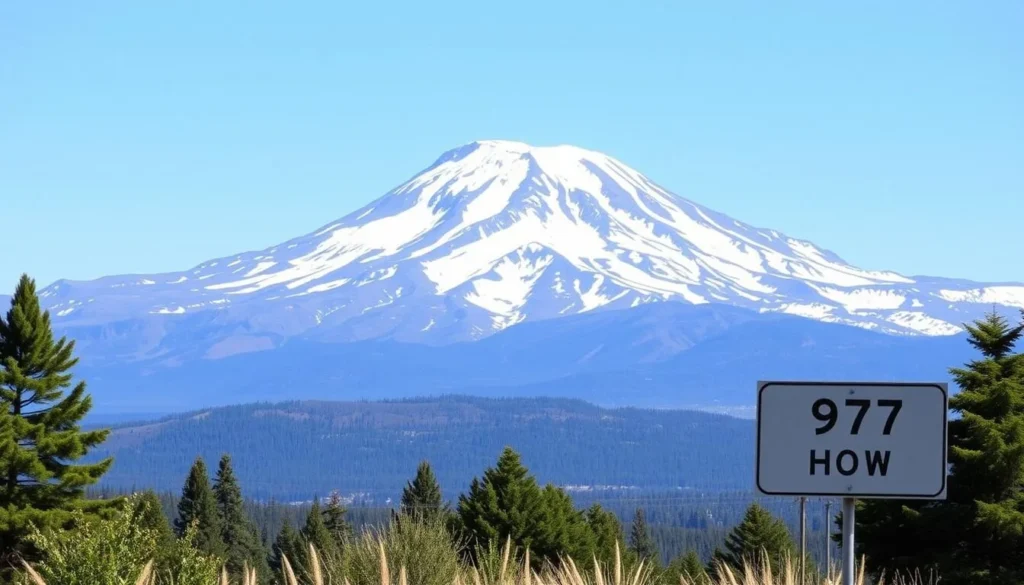 Mount Shasta Vista Point along Highway 97 with a clear view of the mountain's northern face