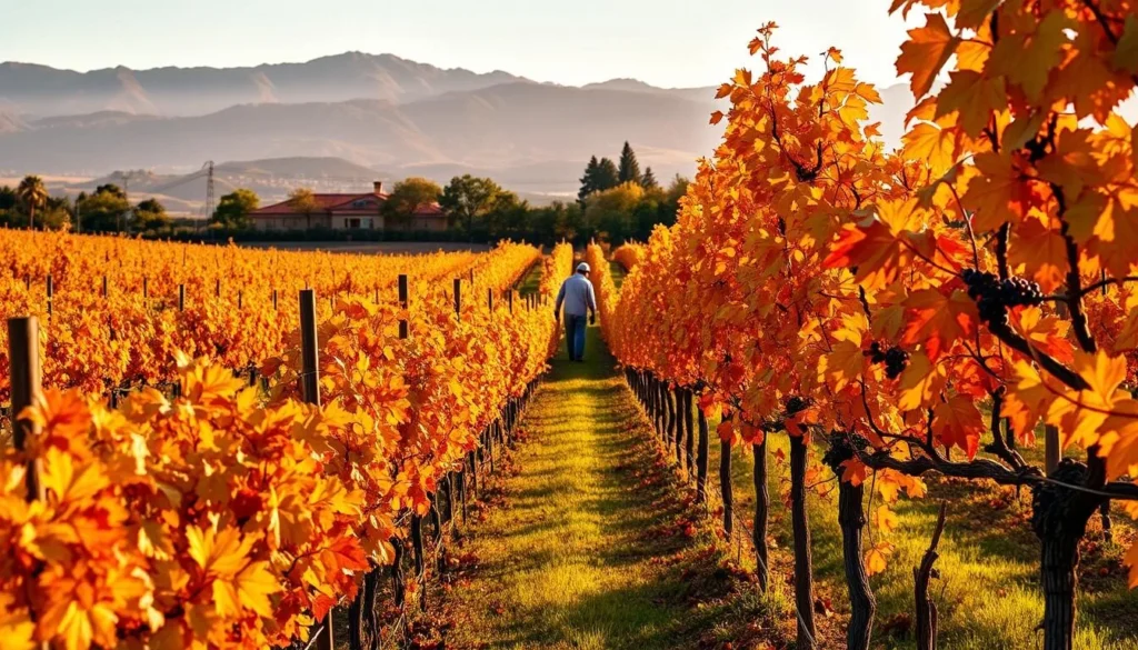Napa Valley vineyard during autumn harvest season with golden and red foliage Napa Valley vineyard during autumn harvest season with golden and red foliage