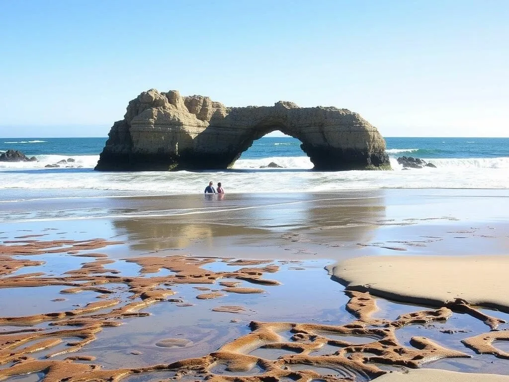 Natural rock arch formation at Natural Bridges State Beach with tide pools in Santa Cruz County Natural rock arch formation at Natural Bridges State Beach with tide pools in Santa Cruz County