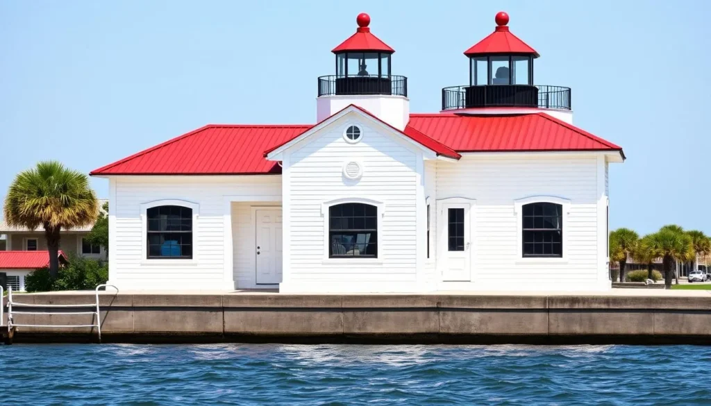 New Canal Lighthouse Museum on Lake Pontchartrain with educational exhibits inside New Canal Lighthouse Museum on Lake Pontchartrain with educational exhibits inside