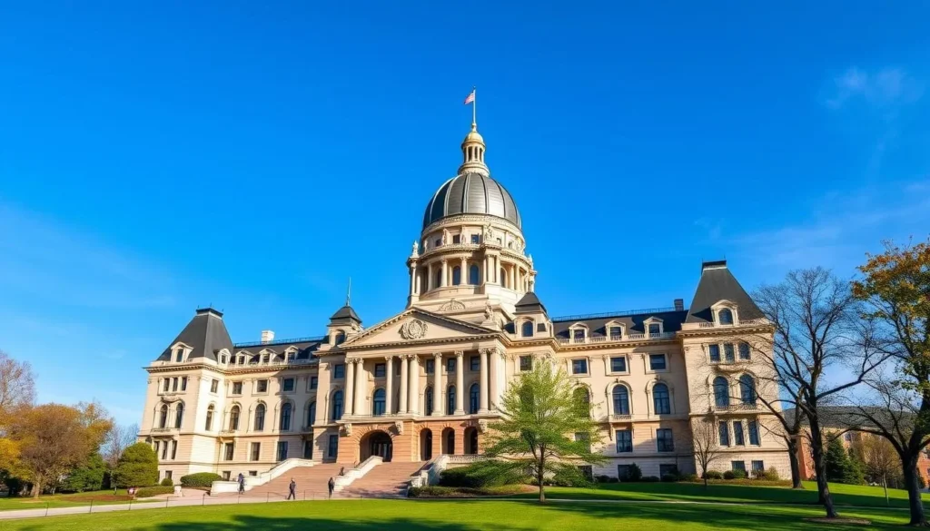 New York State Capitol building in Albany with its impressive architecture and landscaped grounds New York State Capitol building in Albany with its impressive architecture and landscaped grounds