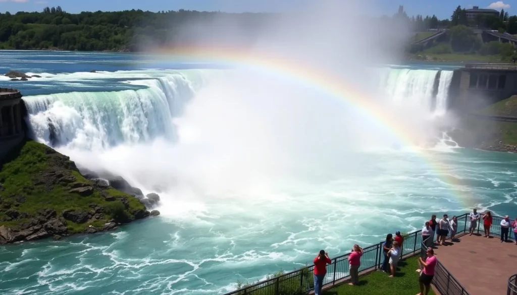 Niagara Falls with rainbow on a sunny day, one of Erie County New York best things to do Niagara Falls with rainbow on a sunny day, one of Erie County New York best things to do