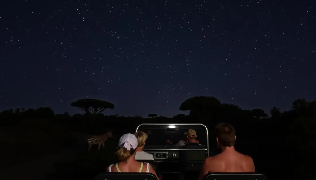 Night Safari tram ride under the stars with animals in the background