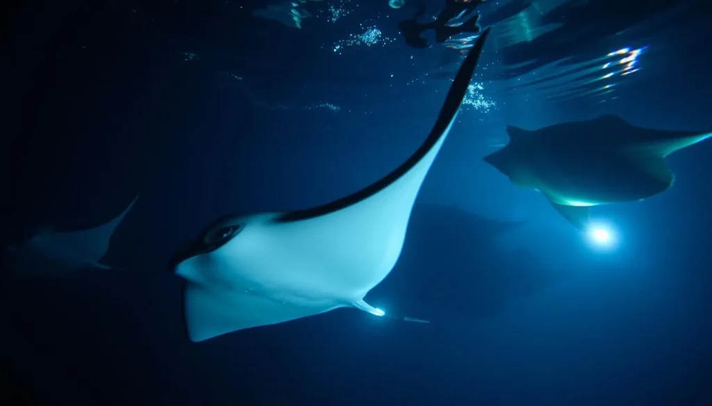 Night snorkeling with manta rays in Kona, Hawaii