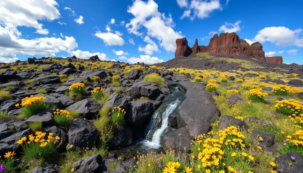 North Table Mountain Ecological Reserve with wildflowers and waterfalls in Butte County California North Table Mountain Ecological Reserve with wildflowers and waterfalls in Butte County California