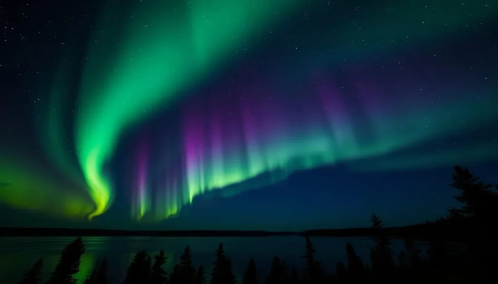 Northern Lights display over Gunflint Lake, Minnesota at night Northern Lights display over Gunflint Lake, Minnesota at night