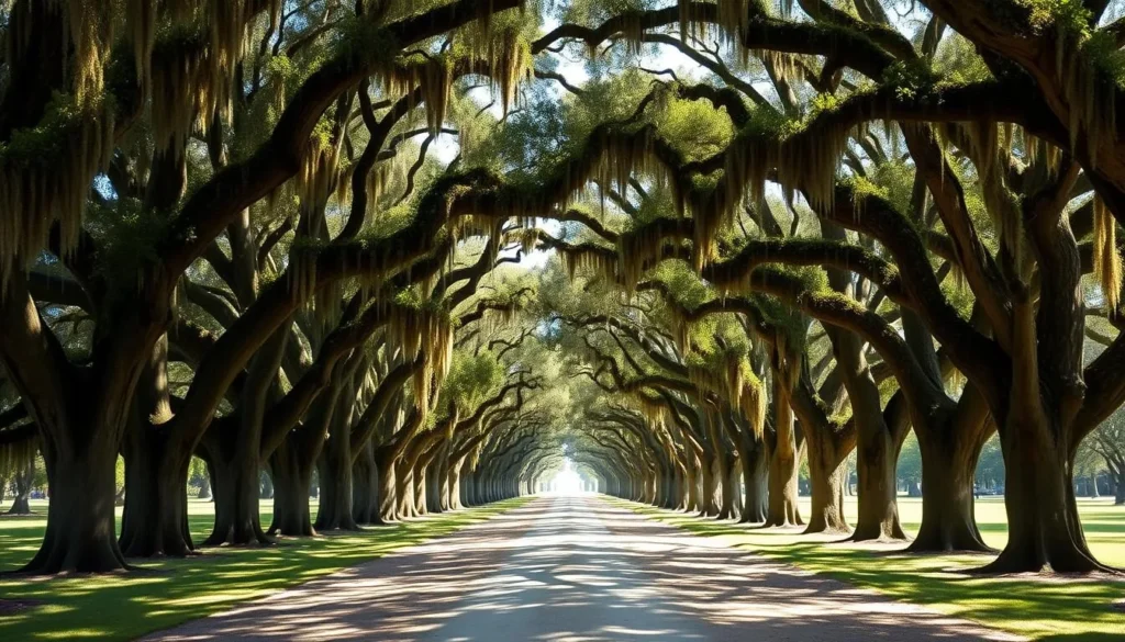 Oak-lined avenue at Wormsloe Historic Site in Savannah Georgia