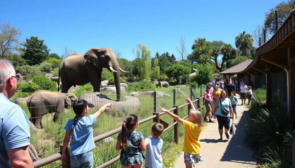 Oakland Zoo with families viewing animal exhibits in Alameda County California Oakland Zoo with families viewing animal exhibits in Alameda County California