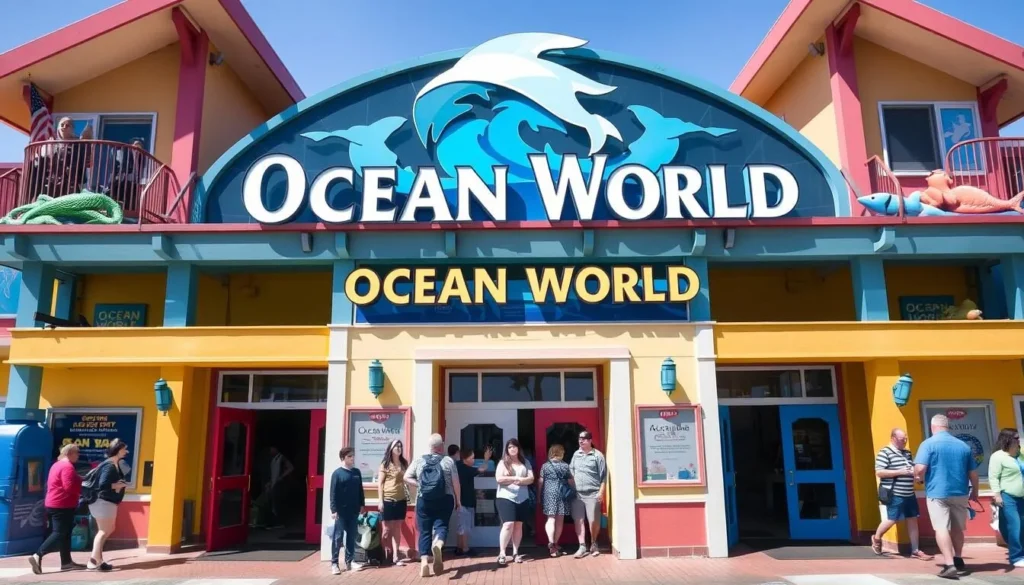 Ocean World aquarium entrance in Crescent City with marine displays Ocean World aquarium entrance in Crescent City with marine displays