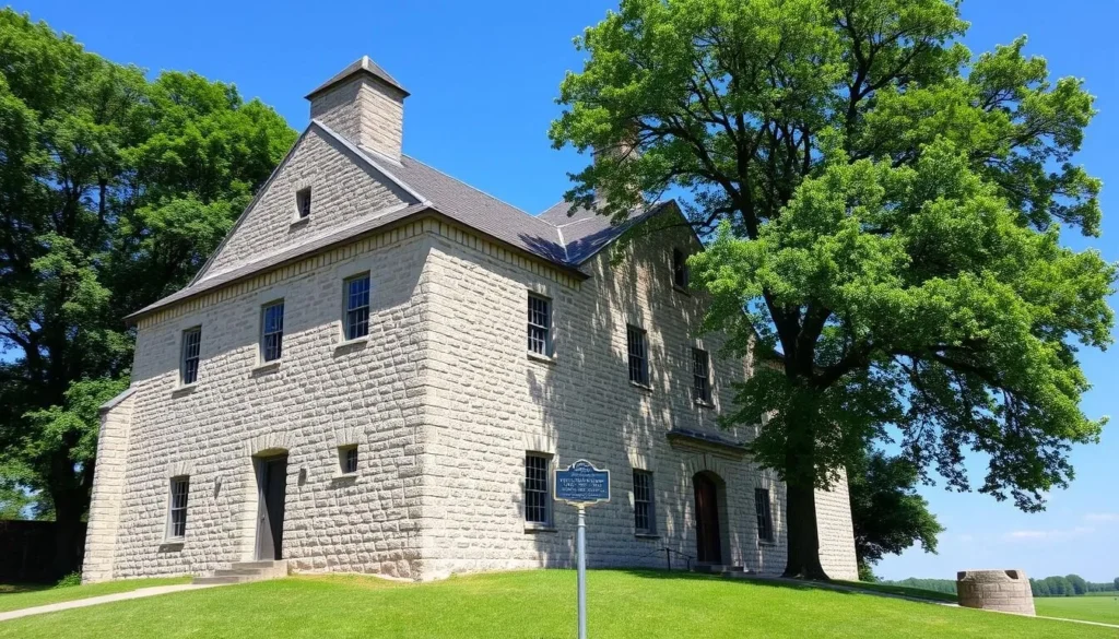 Old Fort Johnson historic site in Montgomery County, New York with its stone facade and colonial architecture Old Fort Johnson historic site in Montgomery County, New York with its stone facade and colonial architecture