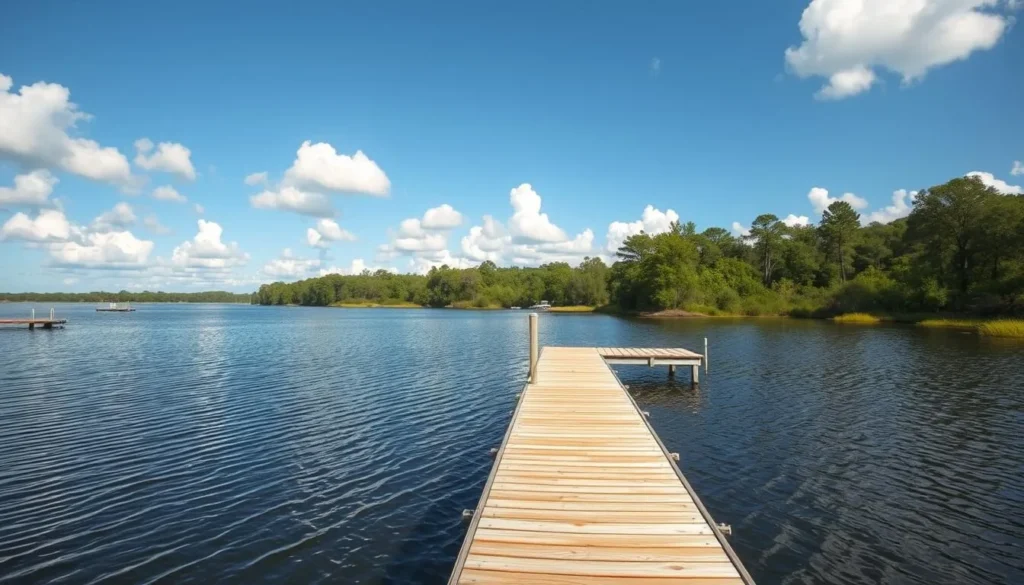 One of the four lakes at Hardee Lakes Park in Hardee County Florida with fishing pier One of the four lakes at Hardee Lakes Park in Hardee County Florida with fishing pier