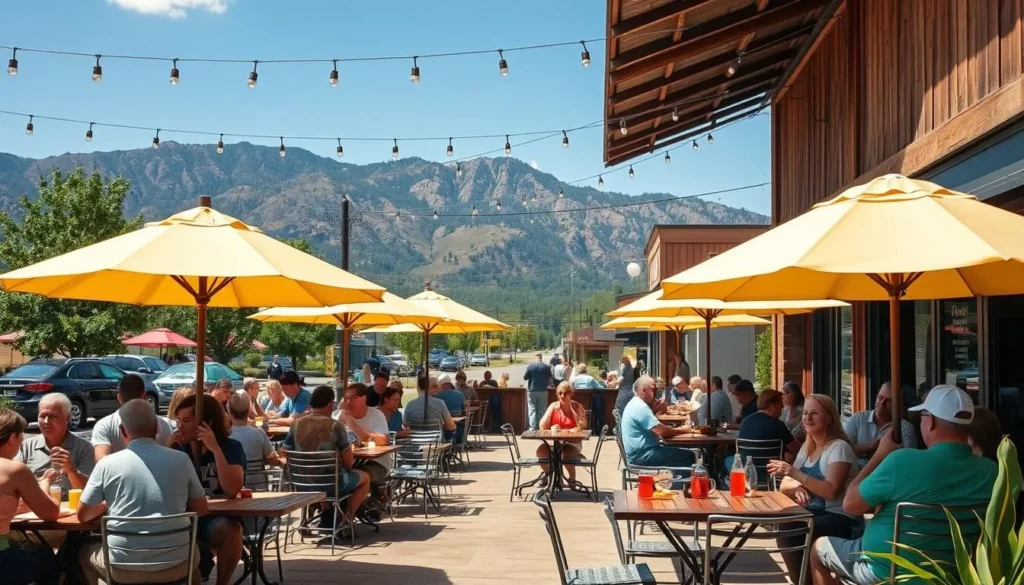 Outdoor dining at a restaurant in downtown Mariposa with mountain views Outdoor dining at a restaurant in downtown Mariposa with mountain views