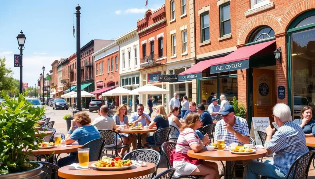 Outdoor dining at a restaurant on Galena's Main Street Outdoor dining at a restaurant on Galena's Main Street