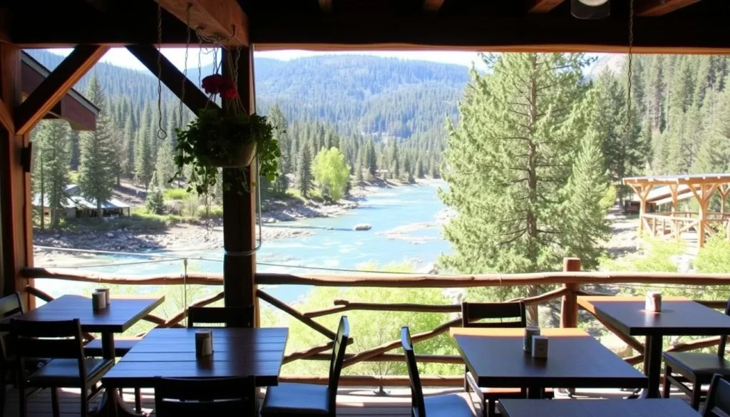 Outdoor dining with river views at Strawhouse Cafe in Trinity County California