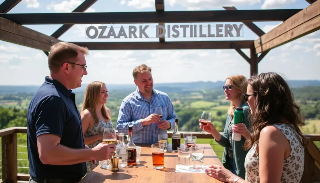 Ozark Distillery tour group tasting craft spirits