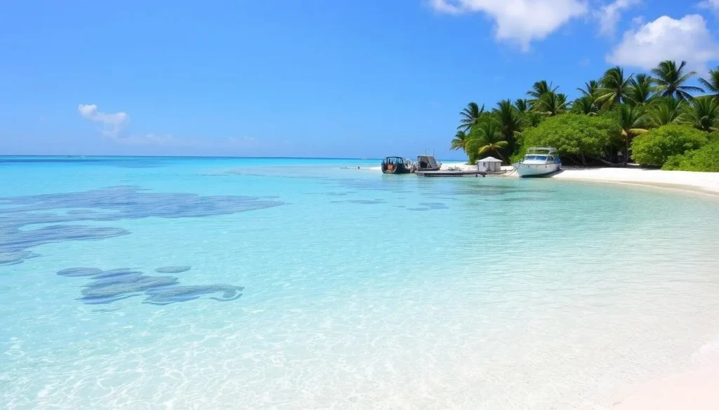 PK9 Beach Fakarava with crystal-clear waters and powdery white sand