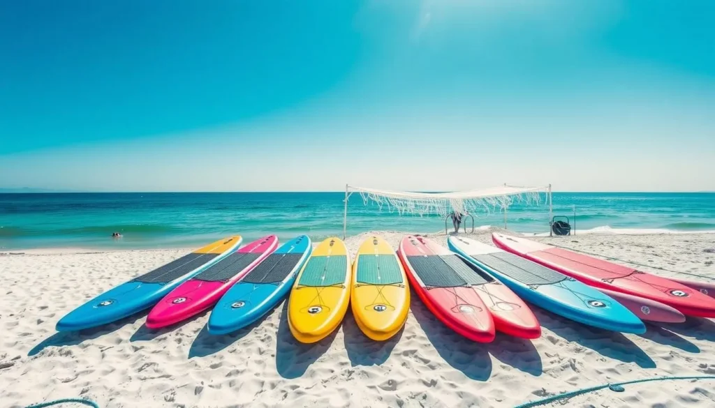 Paddleboard rental in Destin, Florida, with paddleboard on the beach