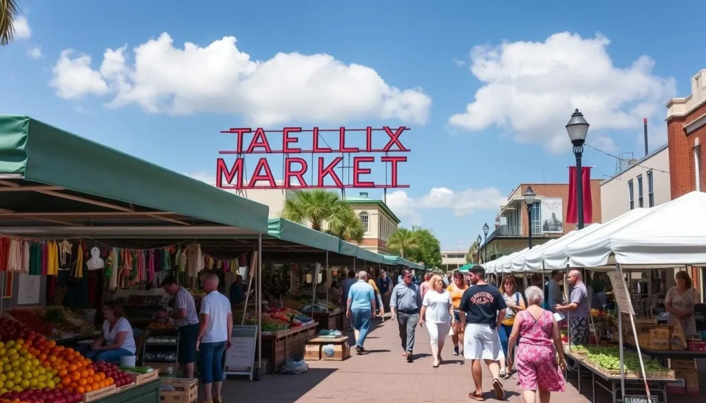 Palafox Market in downtown Pensacola with local vendors and visitors browsing stalls Palafox Market in downtown Pensacola with local vendors and visitors browsing stalls