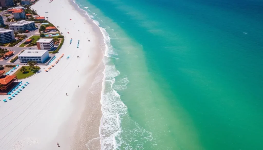 Panama City Beach shoreline with white sand and emerald waters, a popular day trip from Holmes County, Florida Panama City Beach shoreline with white sand and emerald waters, a popular day trip from Holmes County, Florida