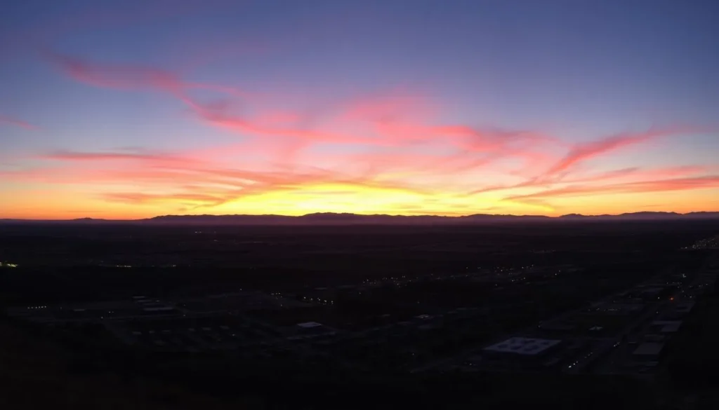 Panoramic sunset view over Rapid City with the Black Hills silhouette in the background Panoramic sunset view over Rapid City with the Black Hills silhouette in the background
