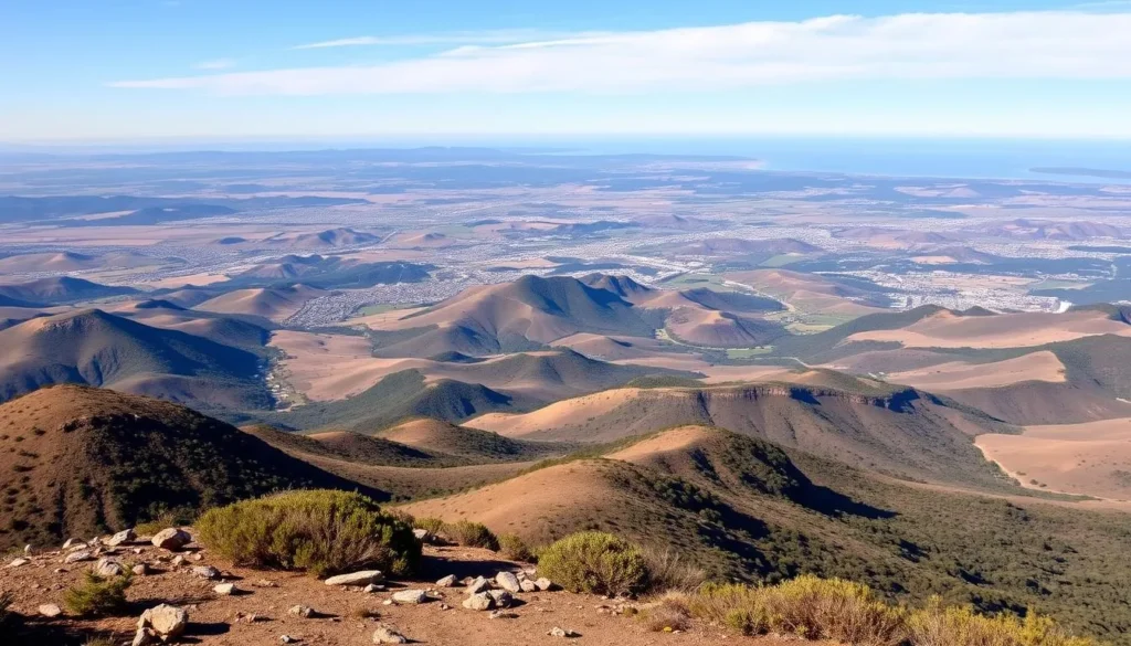 Panoramic view from Mount Diablo summit in Contra Costa County showing vast Bay Area landscapes on a clear day Panoramic view from Mount Diablo summit in Contra Costa County showing vast Bay Area landscapes on a clear day