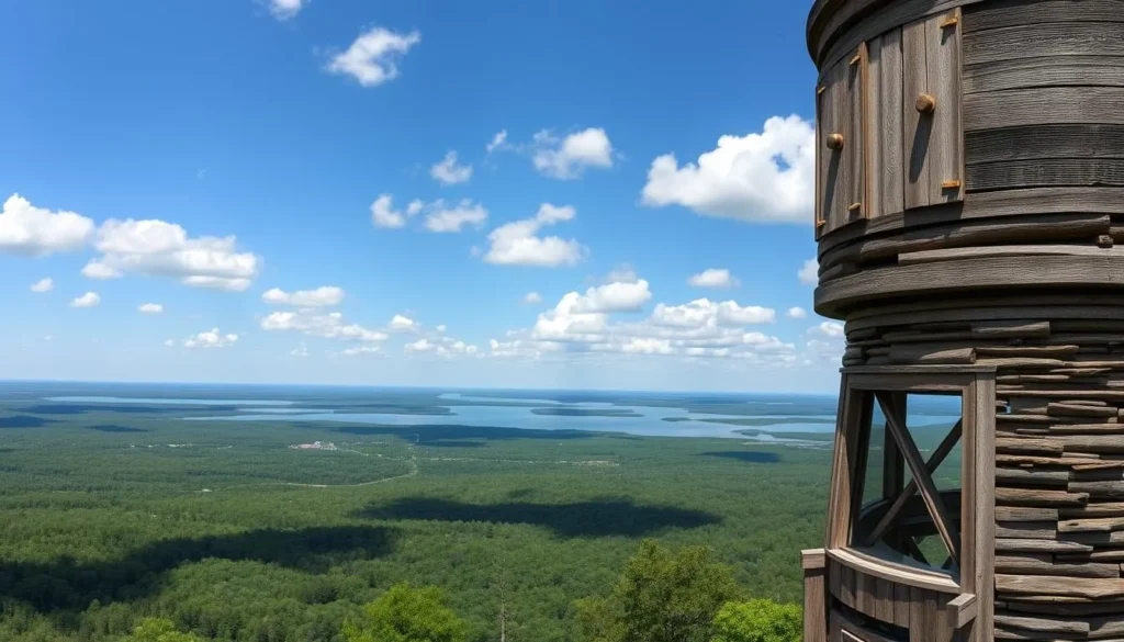 Panoramic view from the historic fire tower overlooking Bemidji State Park in summer Panoramic view from the historic fire tower overlooking Bemidji State Park in summer