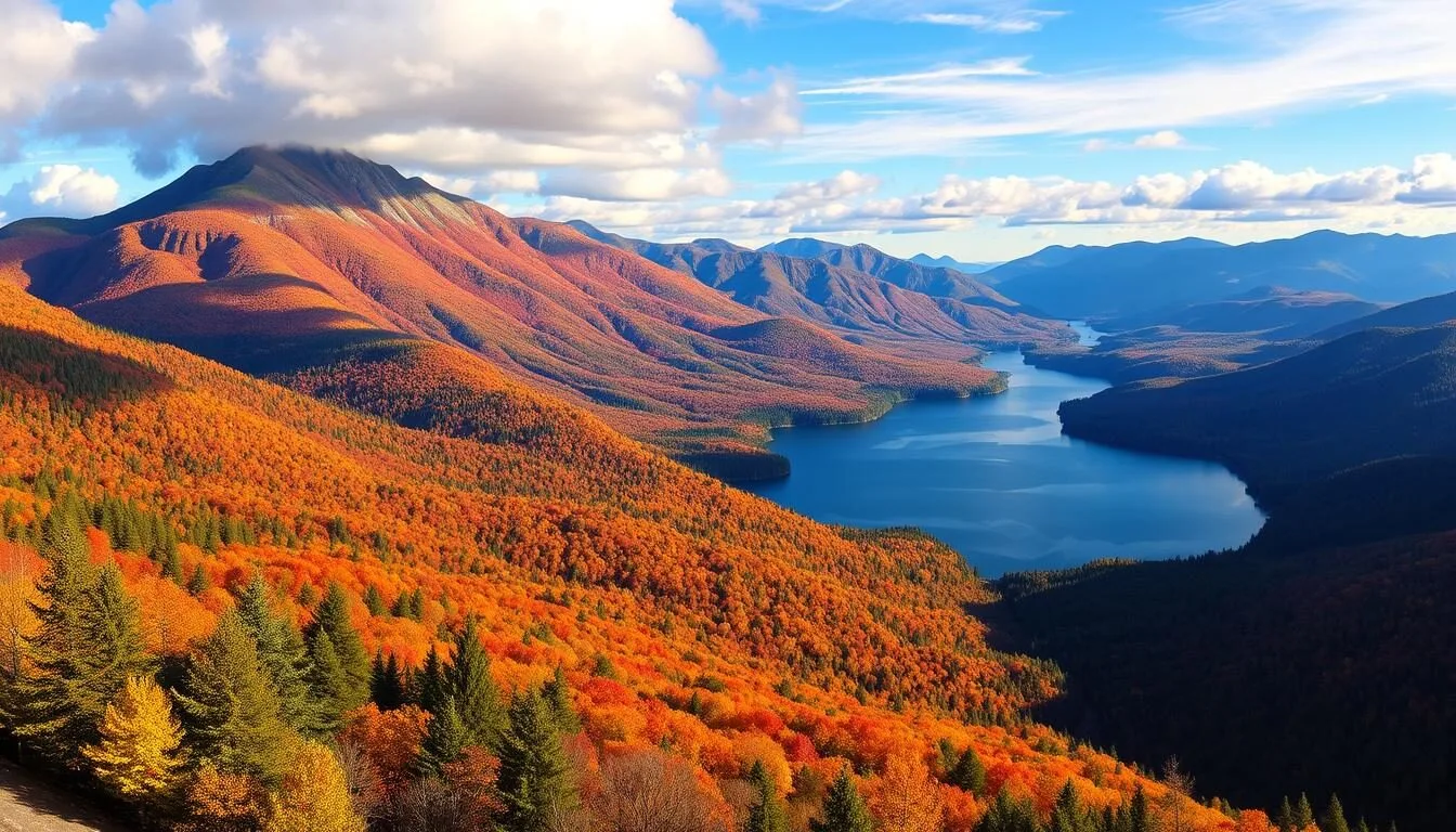 Panoramic view of Hamilton County New York things to do with mountains, lakes and forests in autumn colors