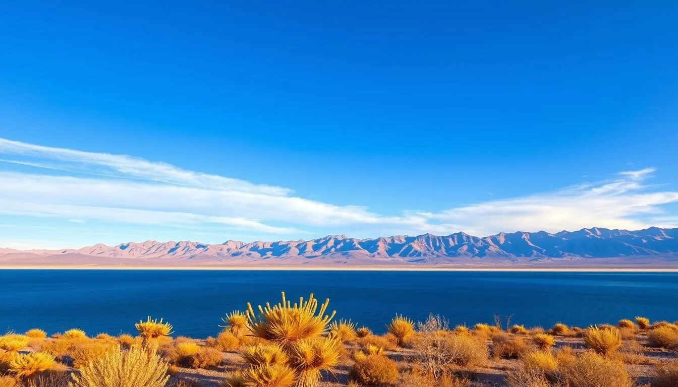 Panoramic view of Imperial County California things to do including the Salton Sea with mountains in the background