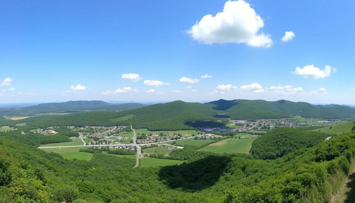 Panoramic view of rolling hills and valleys in Cortland County, New York