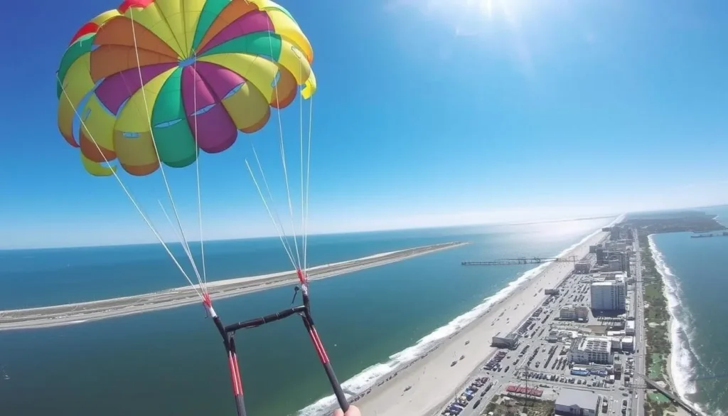 Parasailing over Ocean City with aerial view of the coastline Parasailing over Ocean City with aerial view of the coastline