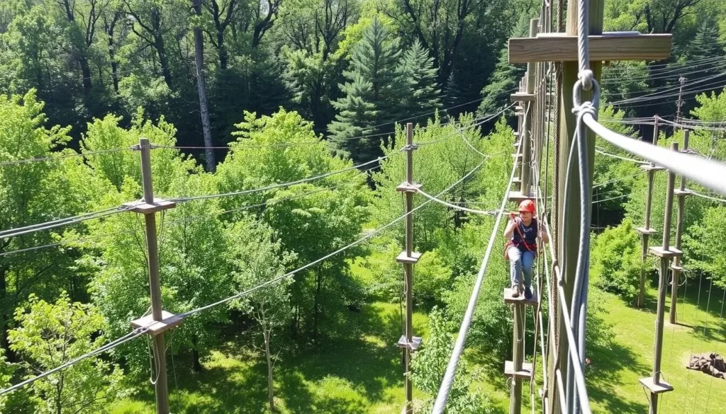 Participating in a ropes course at Meramec Adventure Learning Ranch
