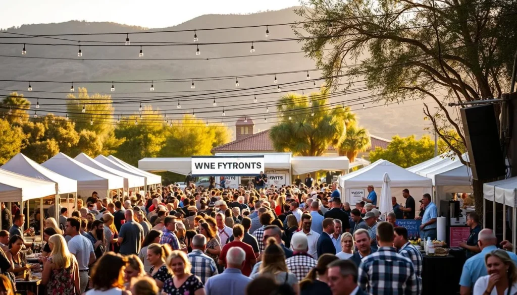 Paso Robles wine festival with people enjoying tastings, live music, and food in an outdoor setting Paso Robles wine festival with people enjoying tastings, live music, and food in an outdoor setting