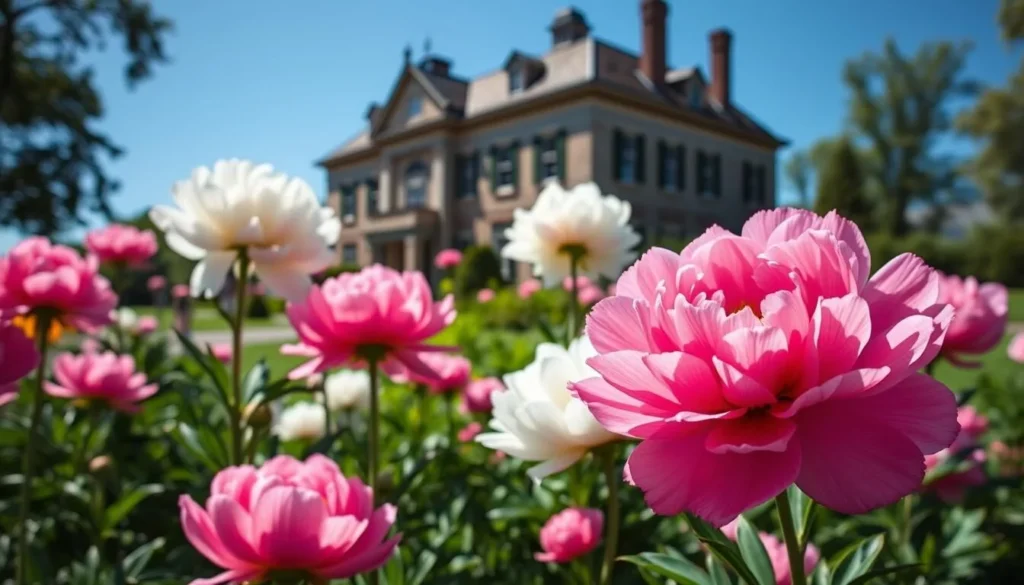 Peony gardens at Hildene in spring bloom