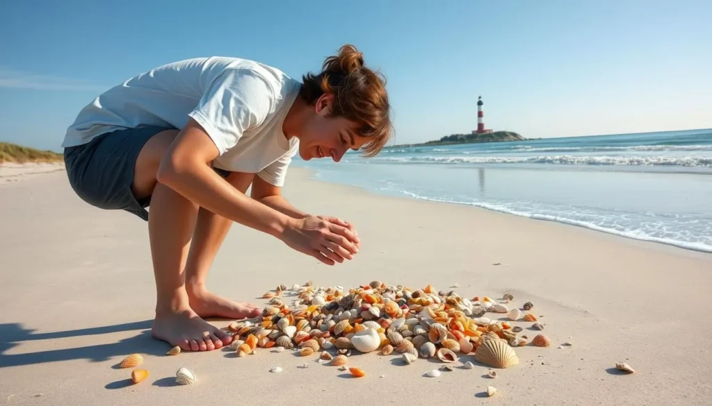 Person shell collecting on pristine beach near Harkers Island Person shell collecting on pristine beach near Harkers Island